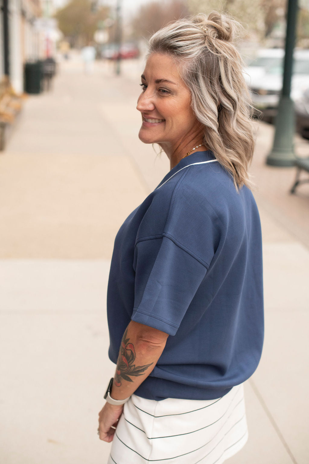 Navy Modal Scuba V Neck Top