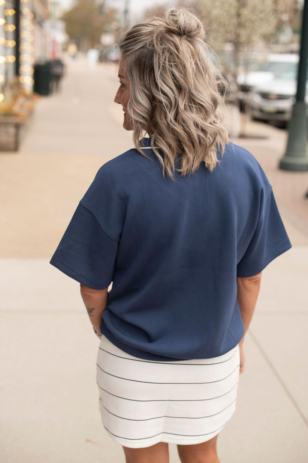 Navy Modal Scuba V Neck Top