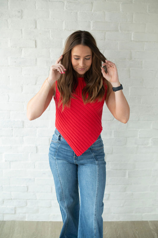Red Scarf Hem Tank