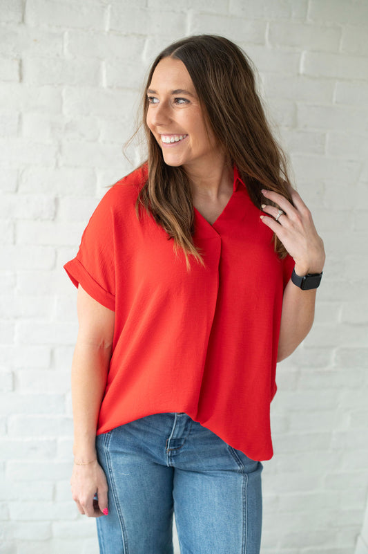 Red Chambray Blouse