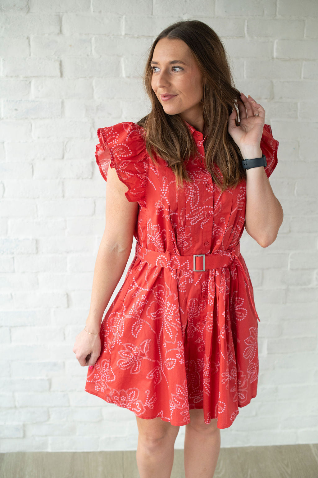 Red + Pink Belted Mini Dress