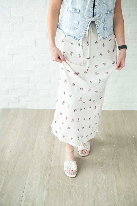Cream Linen Tulip Midi Skirt