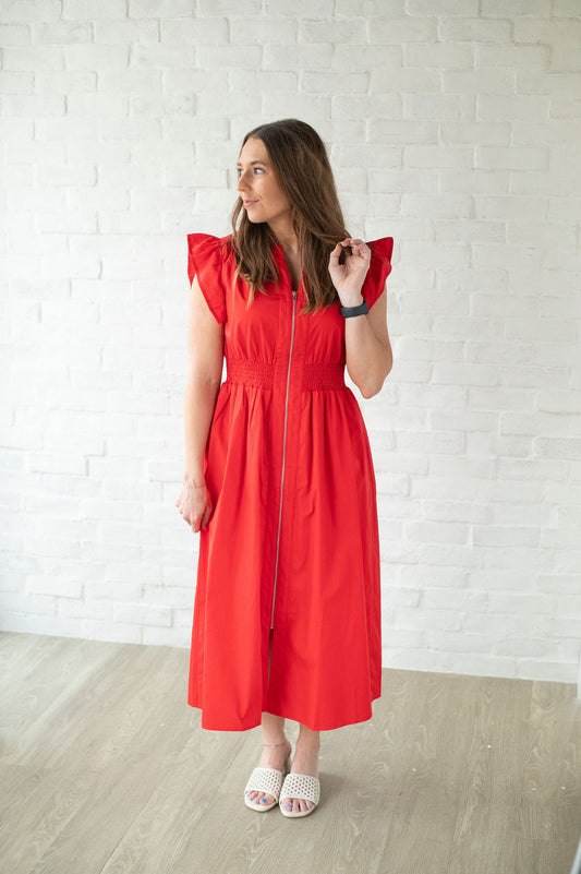 Red Zip Midi Dress