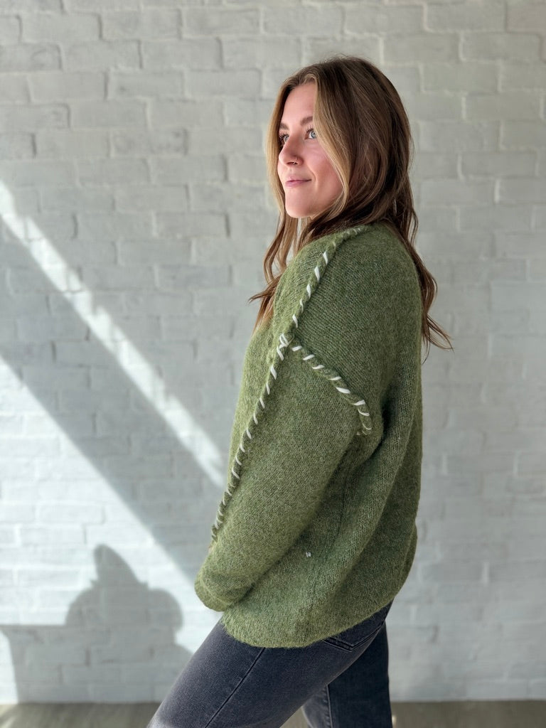 Olive Stitched Sweater