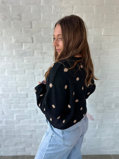 Black + Brown Polka Dot Button Sweater