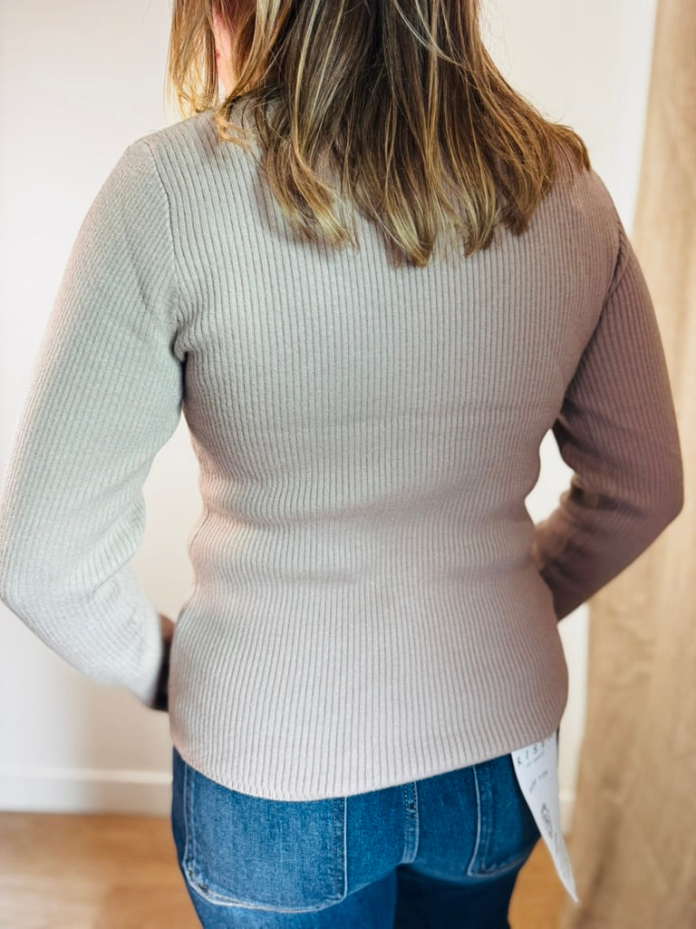 Taupe High Neck Fleece Sweater