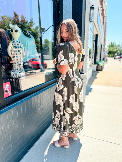 Green Floral Midi Dress