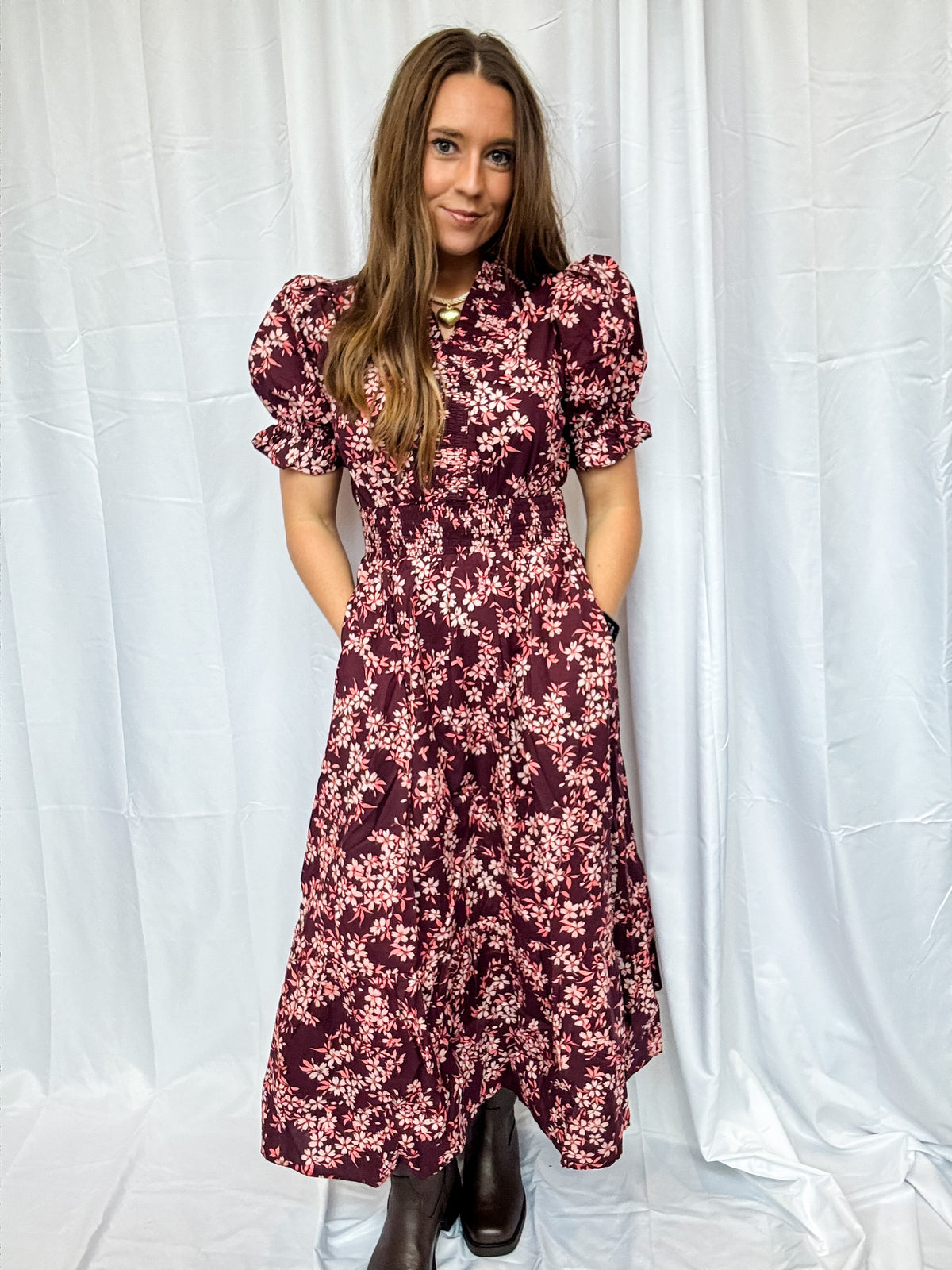 Maroon + Bush Floral SS Dress