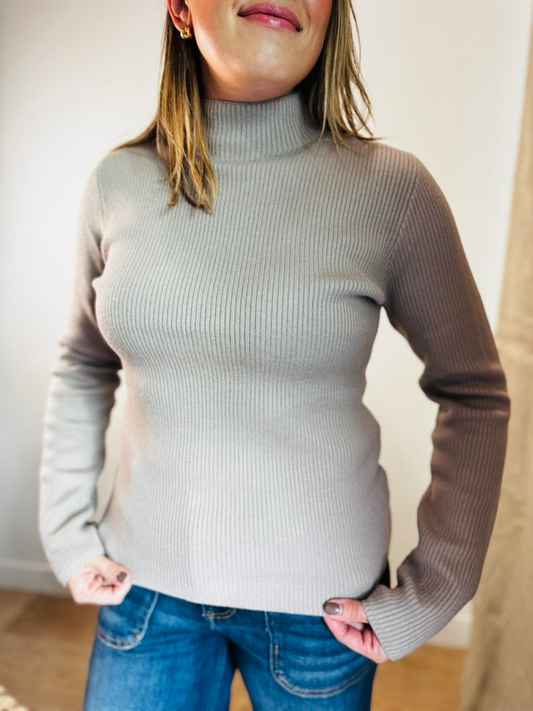 Taupe High Neck Fleece Sweater
