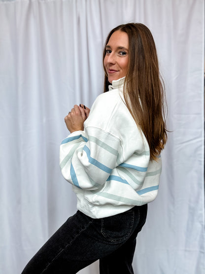 White + Blue Multi Stripe Pullover