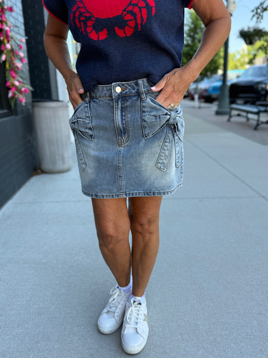 Bow Denim Mini Skirt
