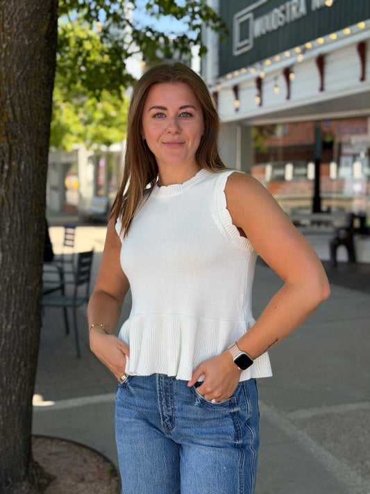 Off White Peplum Tank Sweater
