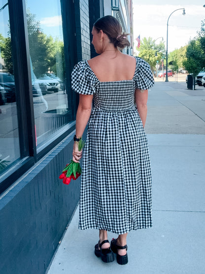 Black Gingham Midi Dress