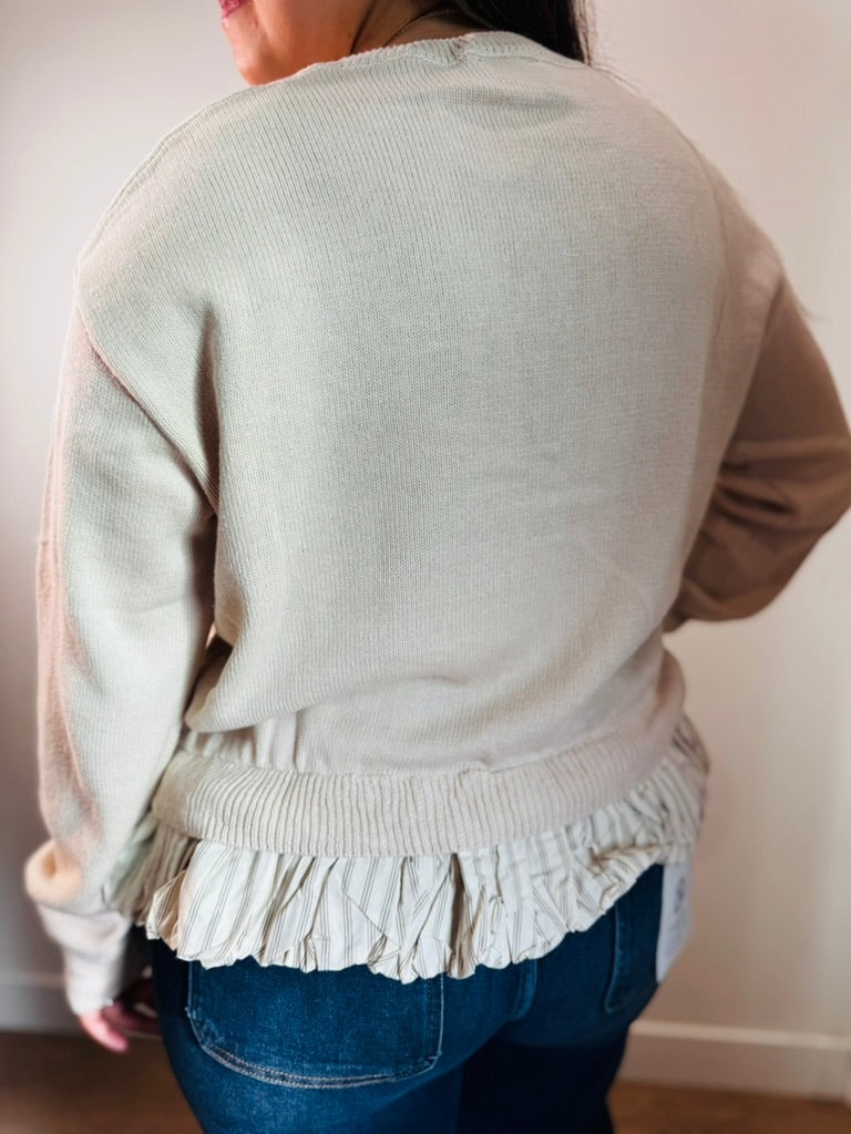 Almond Blouse Hem Button Sweater