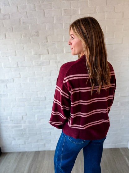 Burgundy + Pink Stripe Sweater