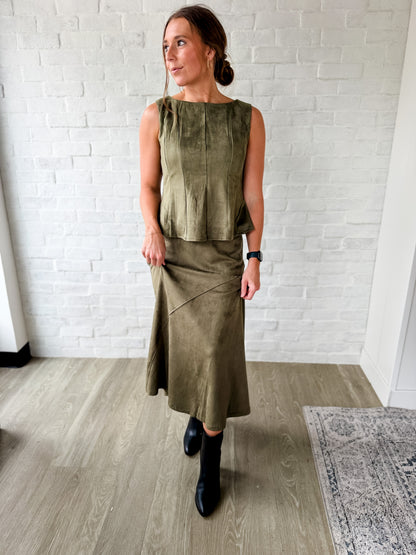 Olive Suede Sleeveless Top