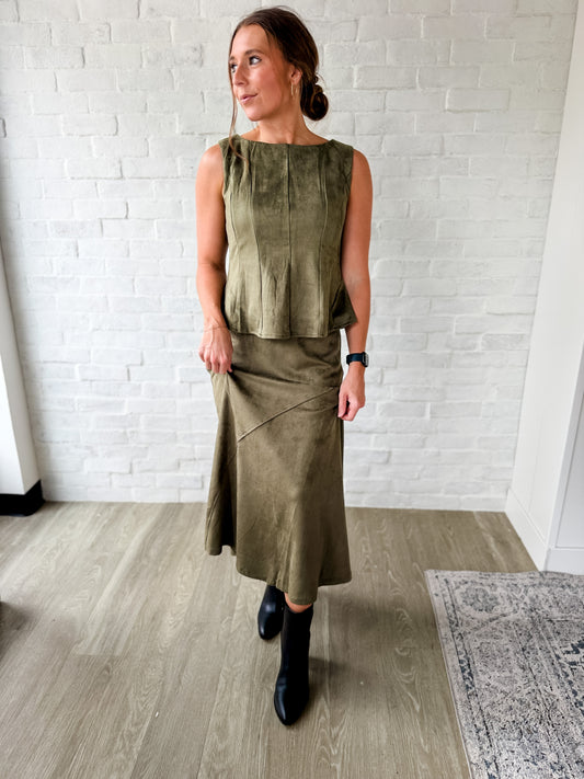 Olive Suede Sleeveless Top