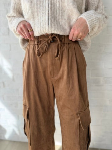 Suede Cargo Drawstring Pants