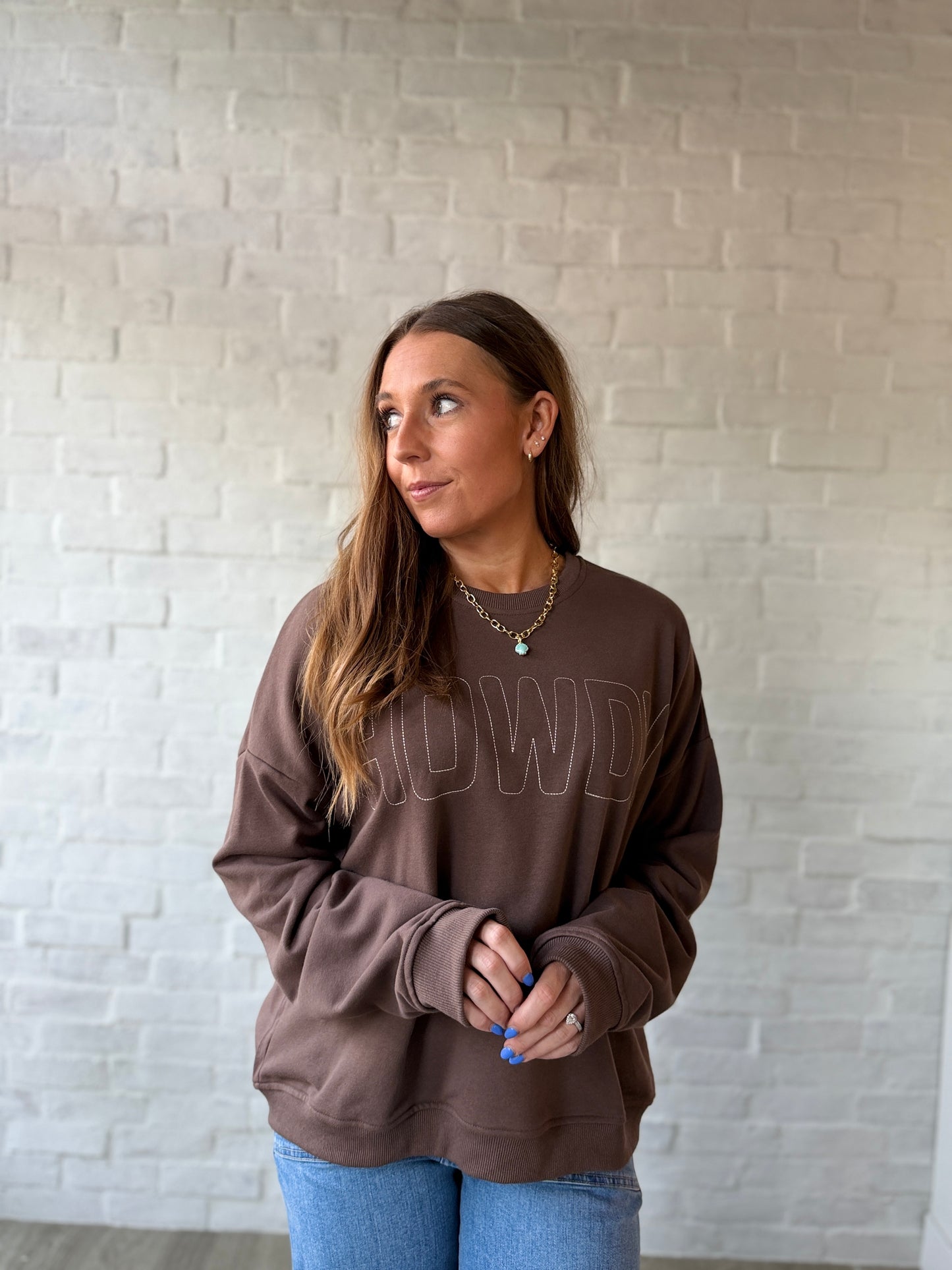 Brown Howdy Stitched Crewneck