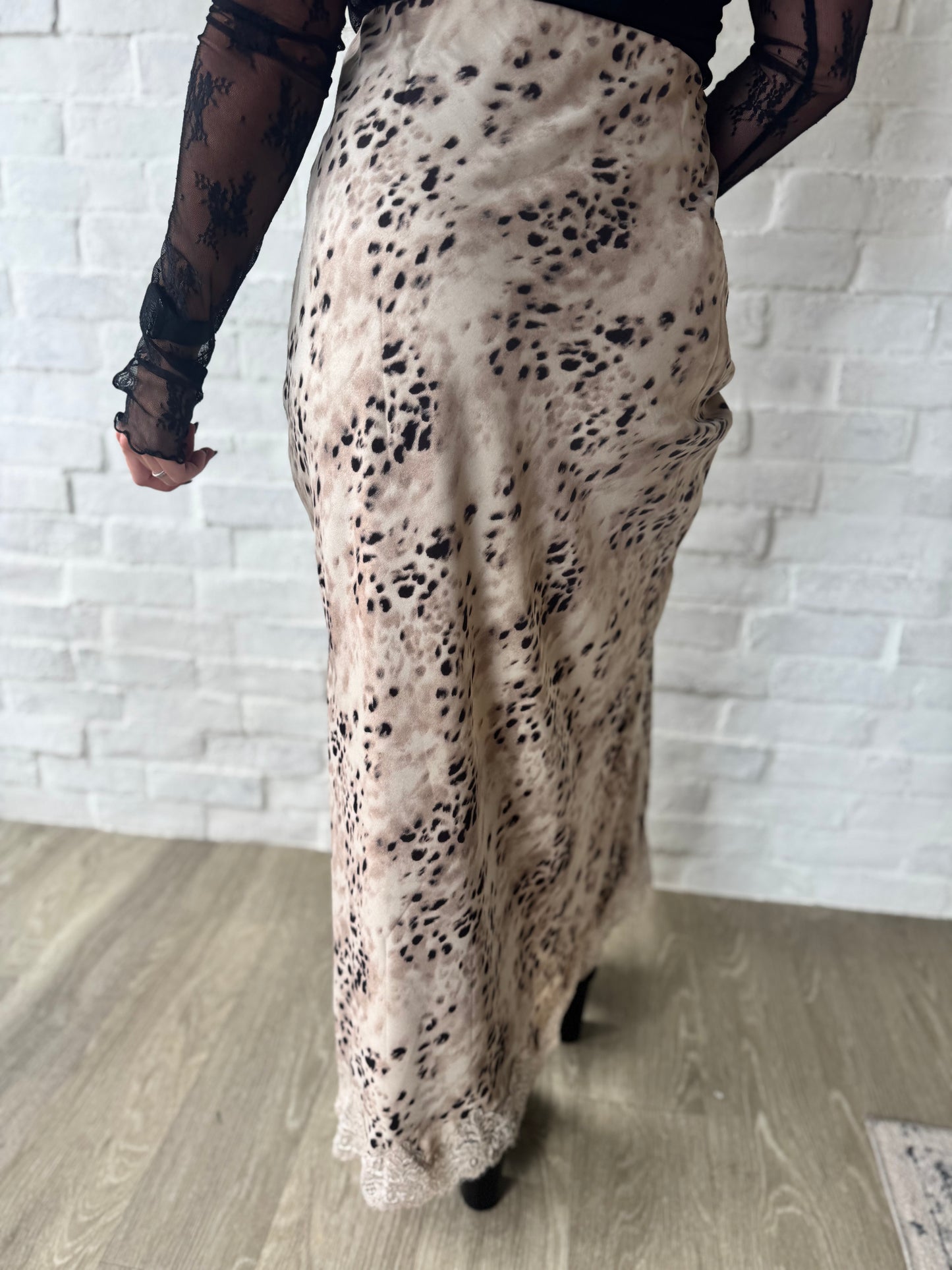 Animal Print Lace Satin Skirt