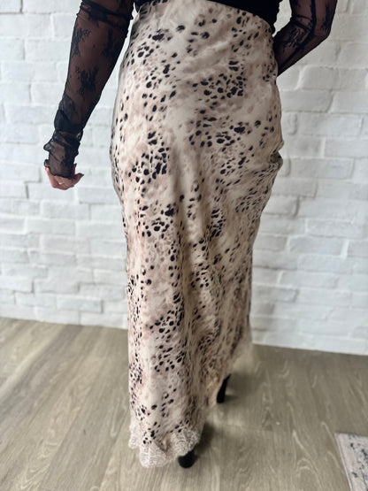 Animal Print Lace Satin Skirt