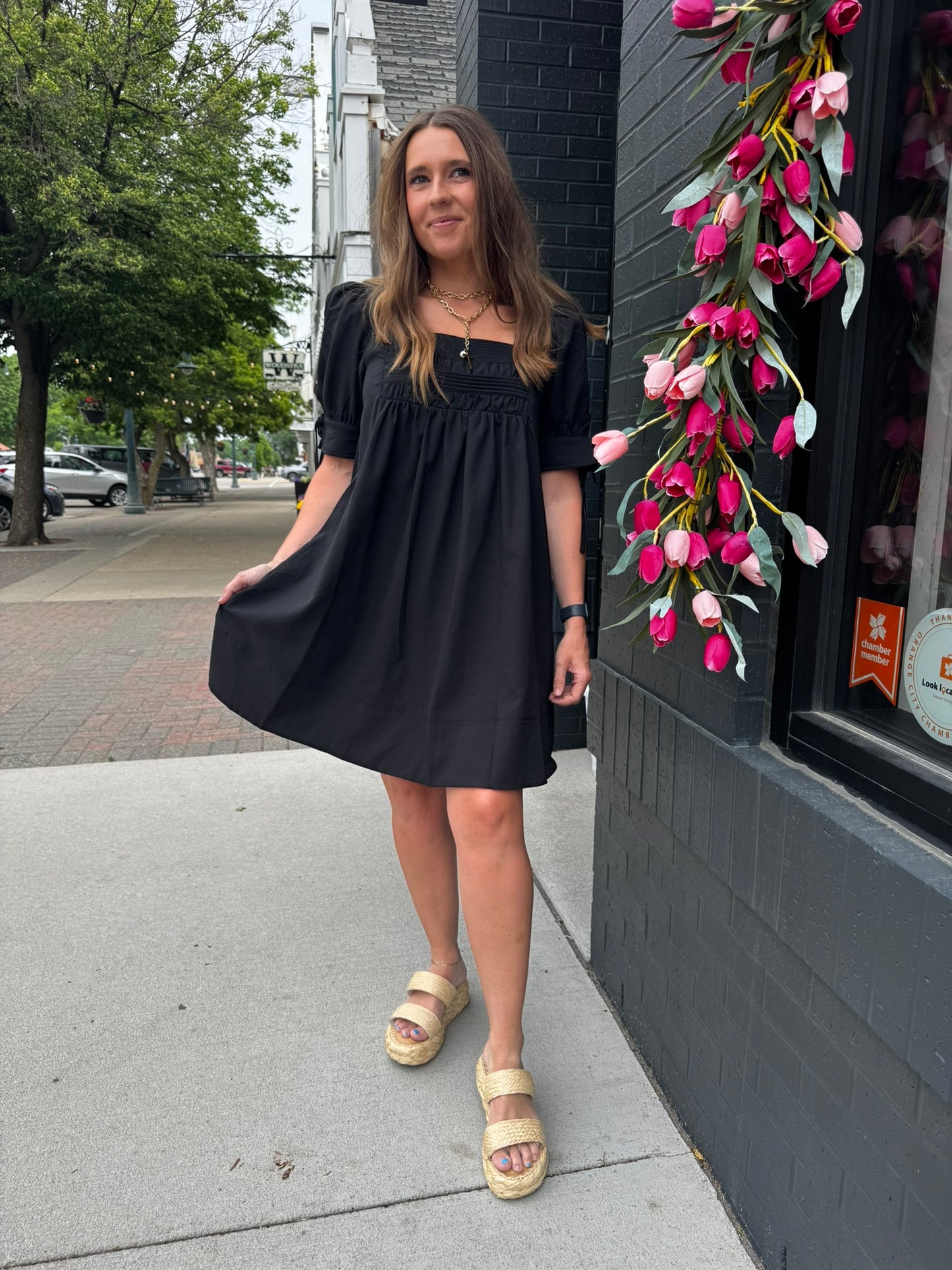 Black Puff Sleeve Baby Doll Dress
