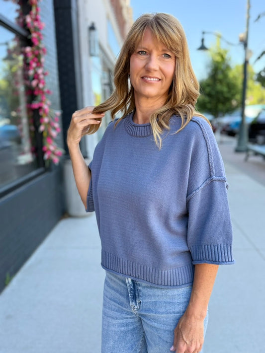 Blue Drop Sleeve Shoulder
