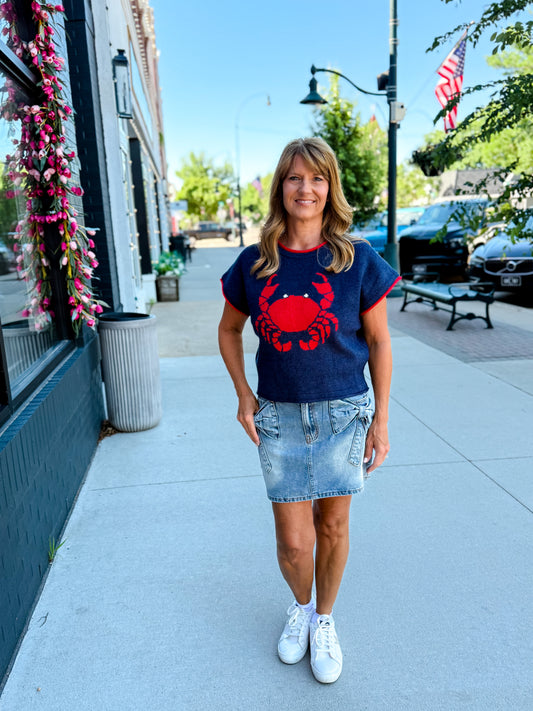 Crabby Navy SS Sweater Top
