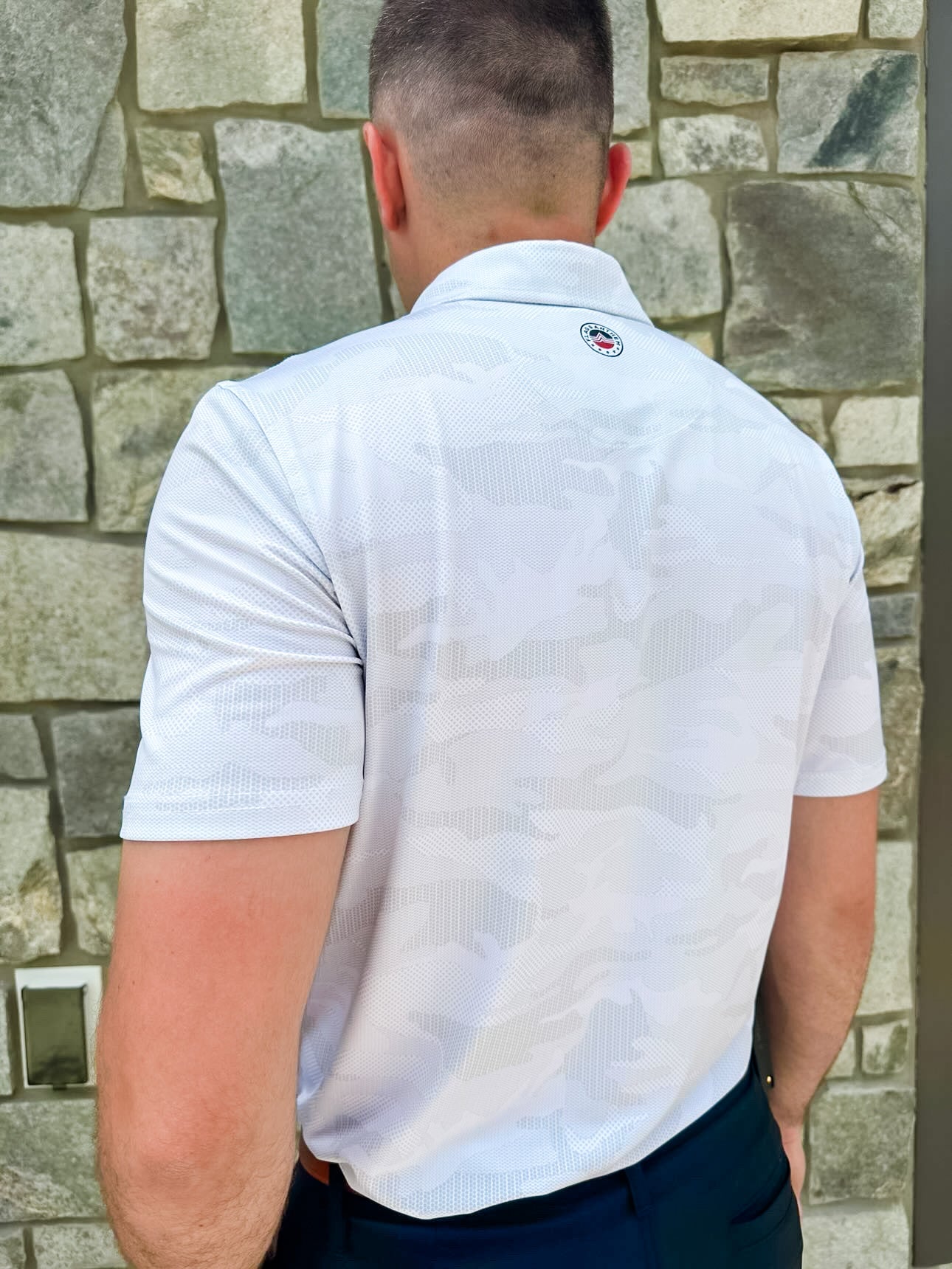 Flag and Anthem Gray Camo Polo