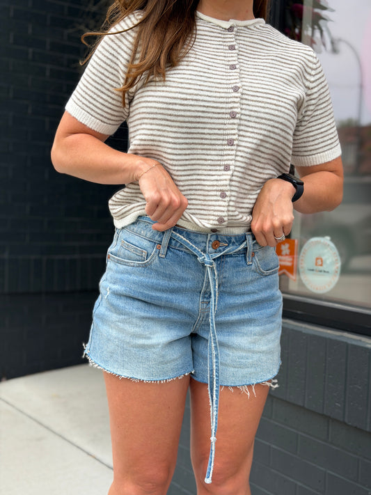 Hidden Tie Waist A Line Shorts