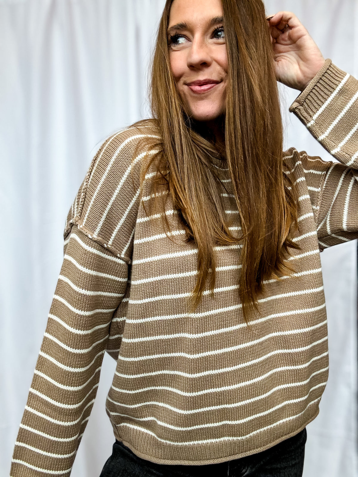 Taupe + Cream Drop Shoulder Sweater