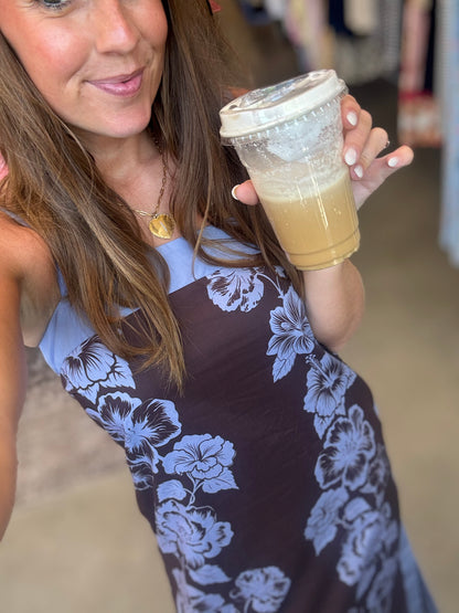 Brown + Blue Cami Floral Midi Dress