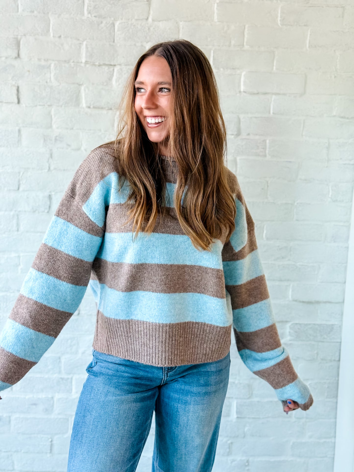 Brown + Blue Rolled Neck Sweater
