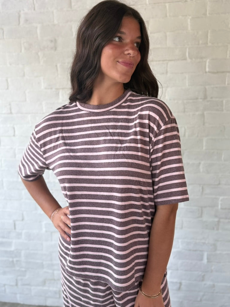 Brown + Mauve Stripe Relaxed Fit Top