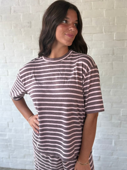 Brown + Mauve Stripe Relaxed Fit Top