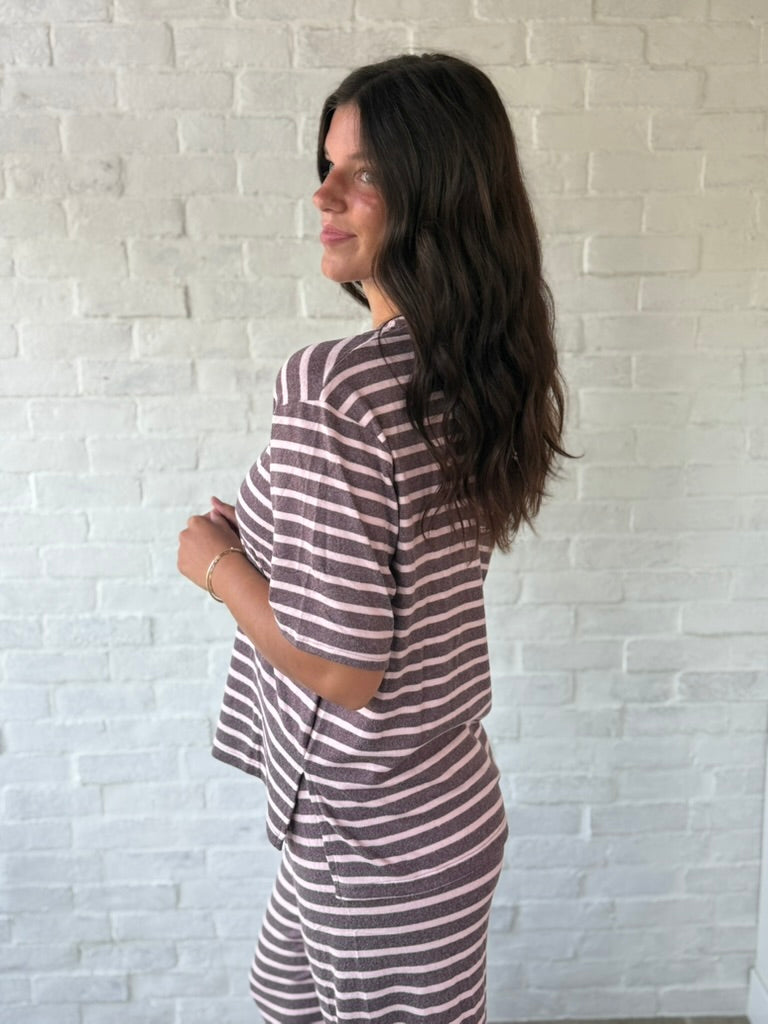 Brown + Mauve Stripe Relaxed Fit Top