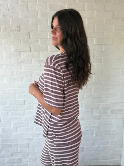 Brown + Mauve Stripe Relaxed Fit Top