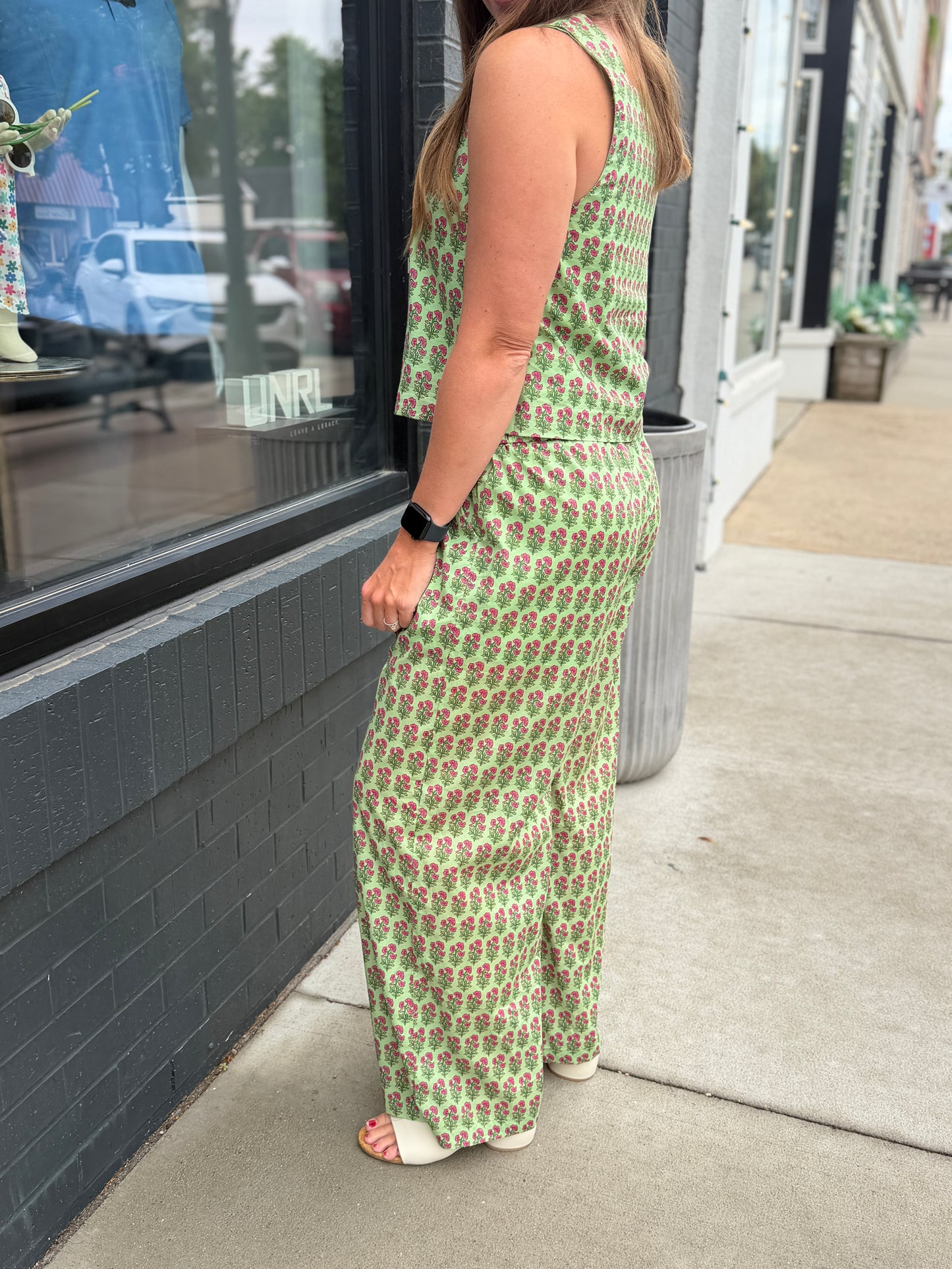 Green Botanical Print Pants