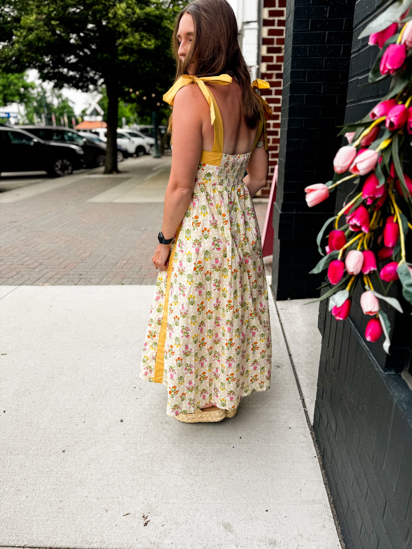 Gold Floral Midi Dress