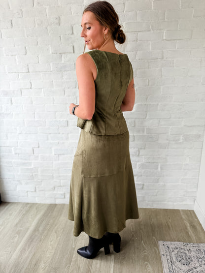 Olive Suede Sleeveless Top