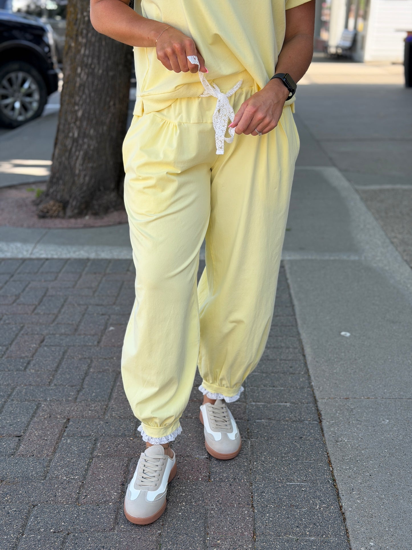 Butter Yellow Lace Joggers