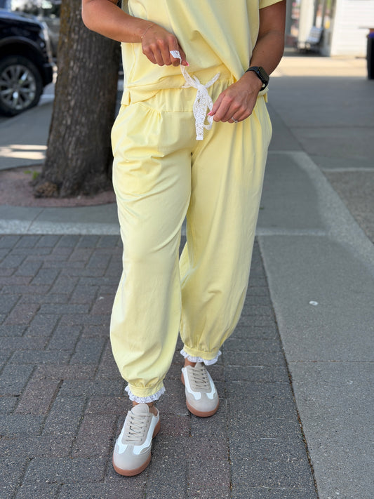Butter Yellow Lace Joggers