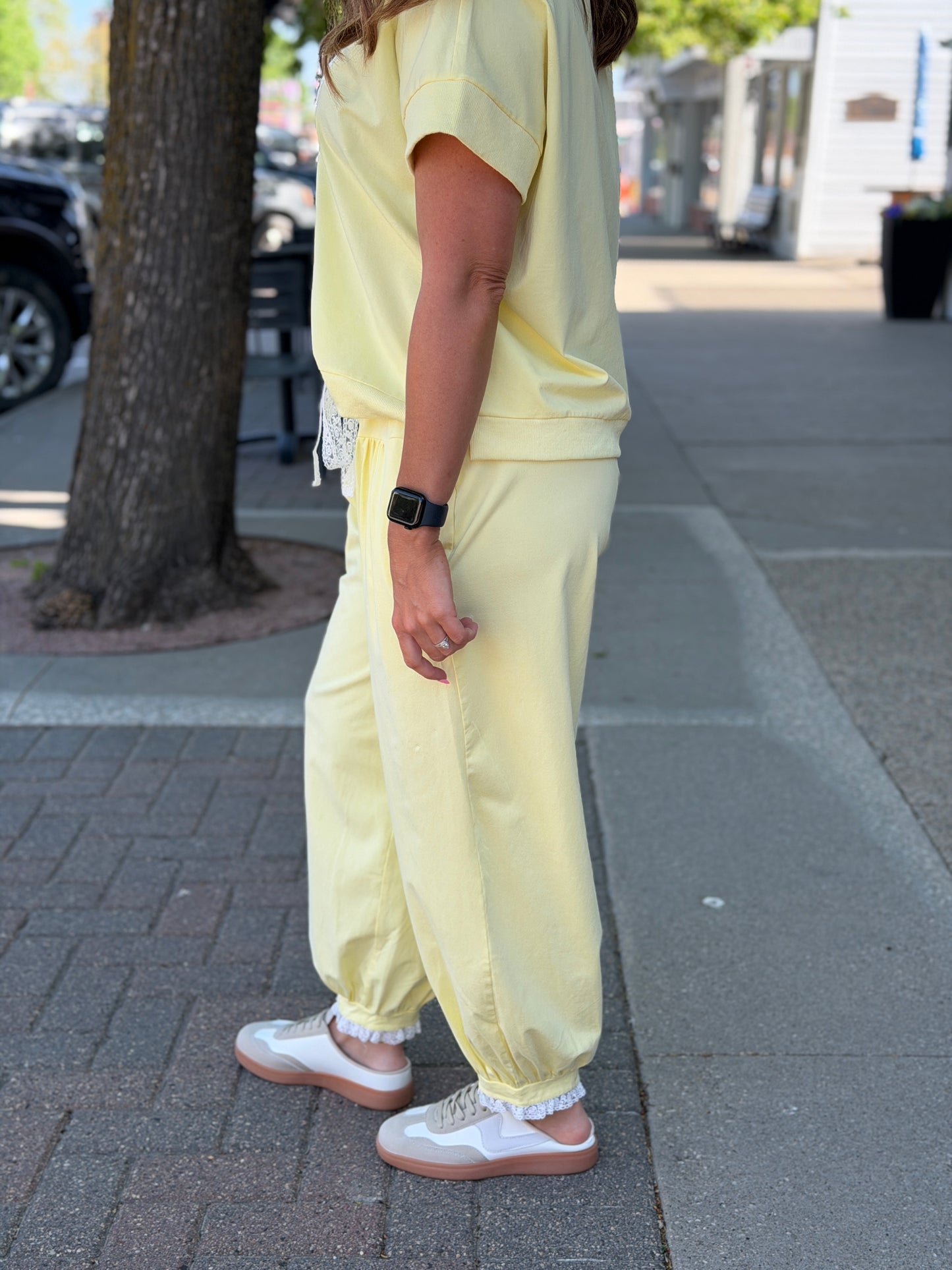 Butter Yellow Lace Joggers