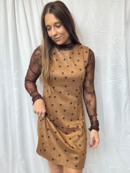 Cappuccino Sleeveless Polka Dot Dress