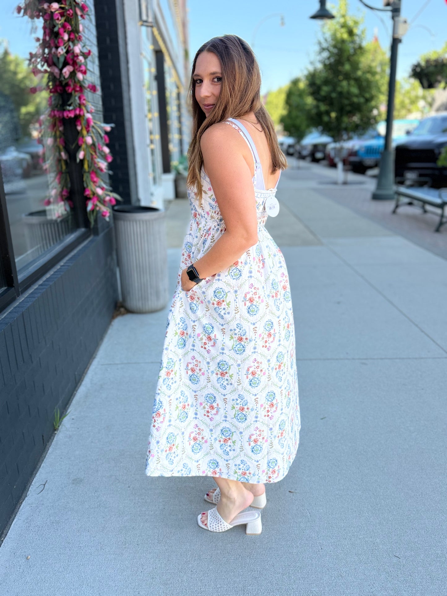 Cream Multi Floral Toucan Dress