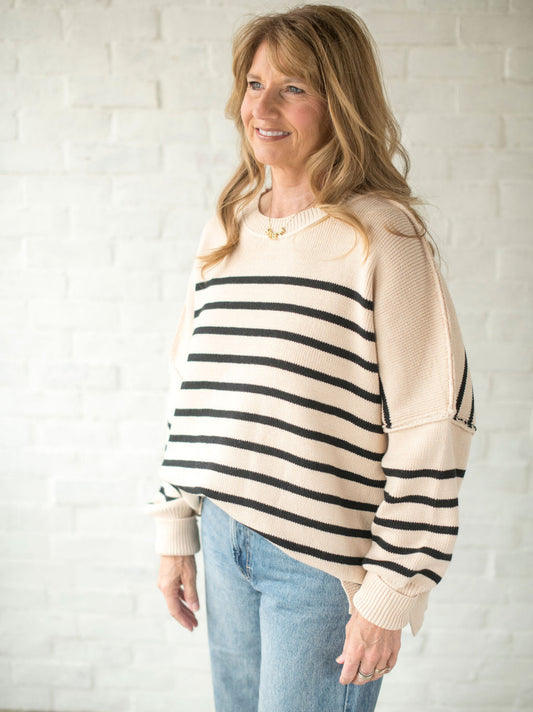 Ecru + Black Stripe Oversize Sweater