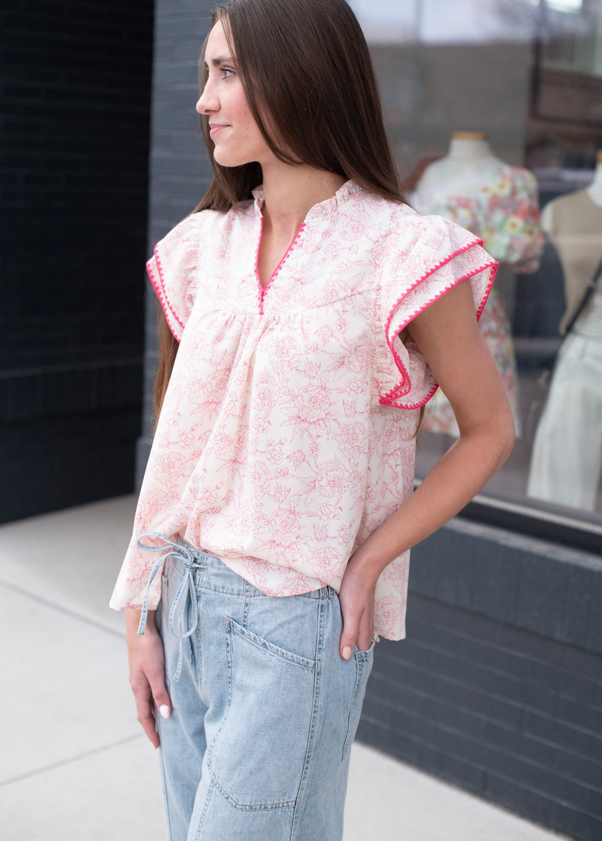 Pink Floral Woven Blouse
