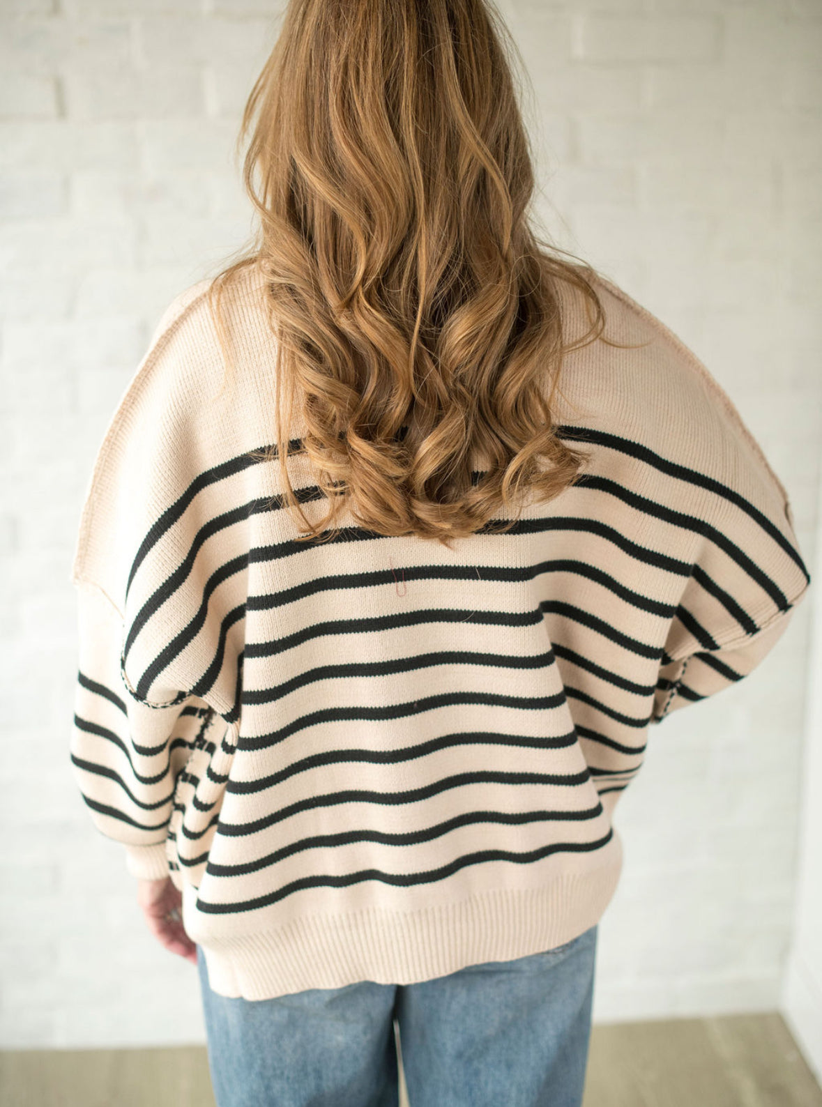 Ecru + Black Stripe Oversize Sweater