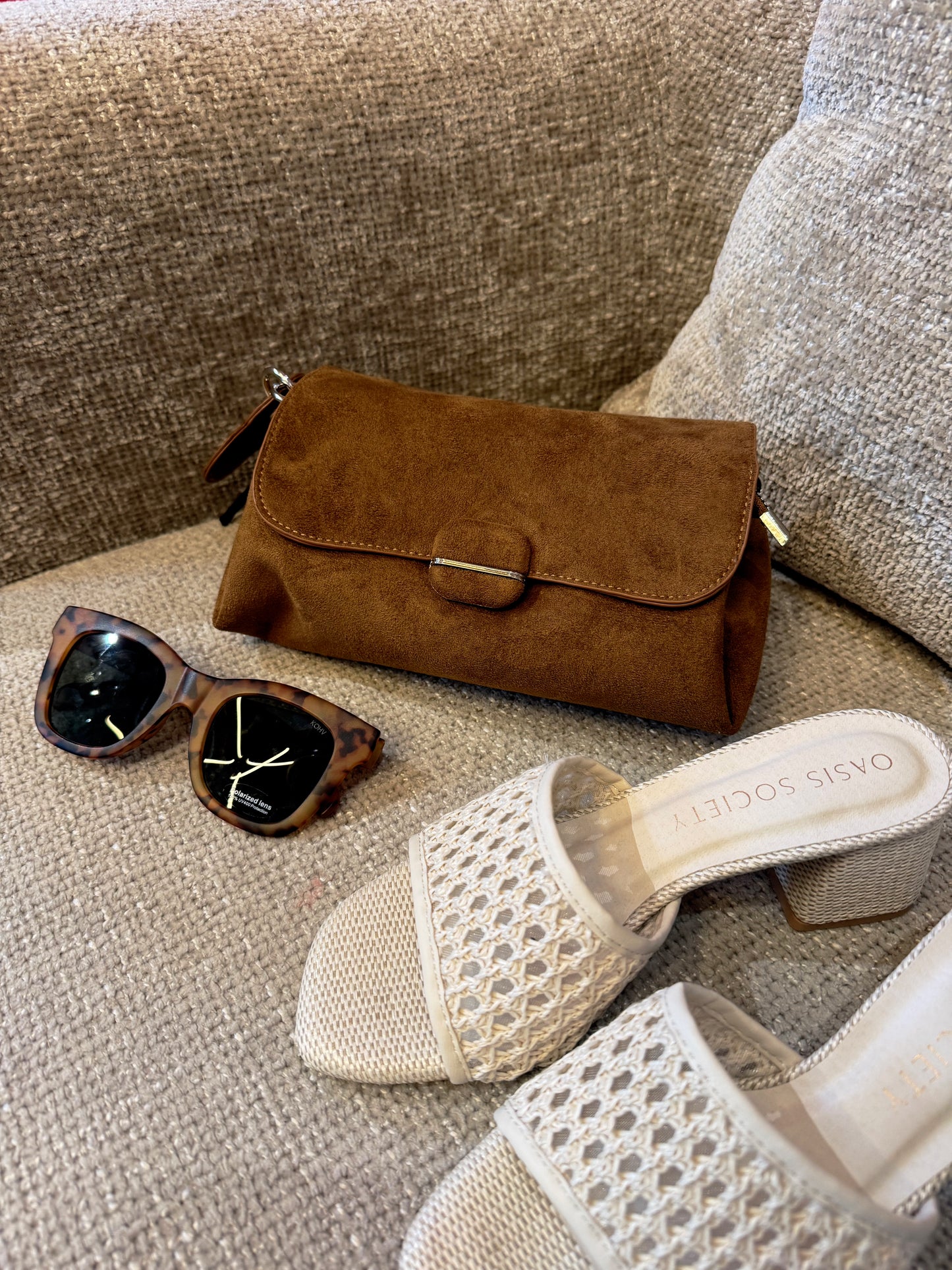 Brown Suede Clutch Bag