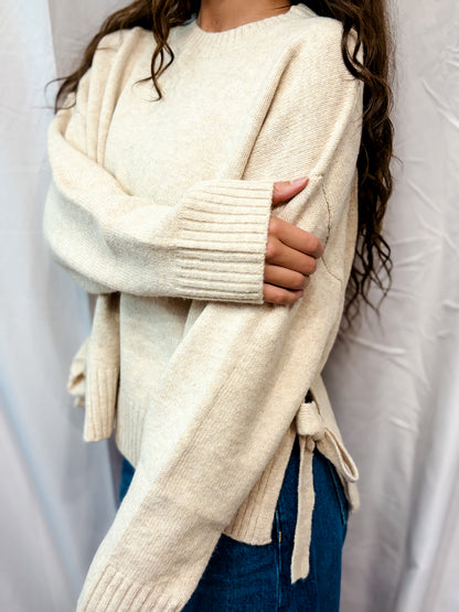 Cream Tie Split Oversized Sweater
